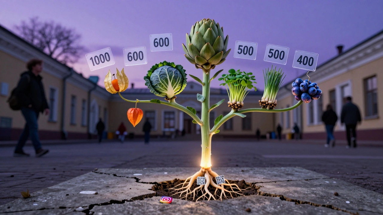 Одно растение, растущее из бетона, превращается в пять редких овощей с ценниками