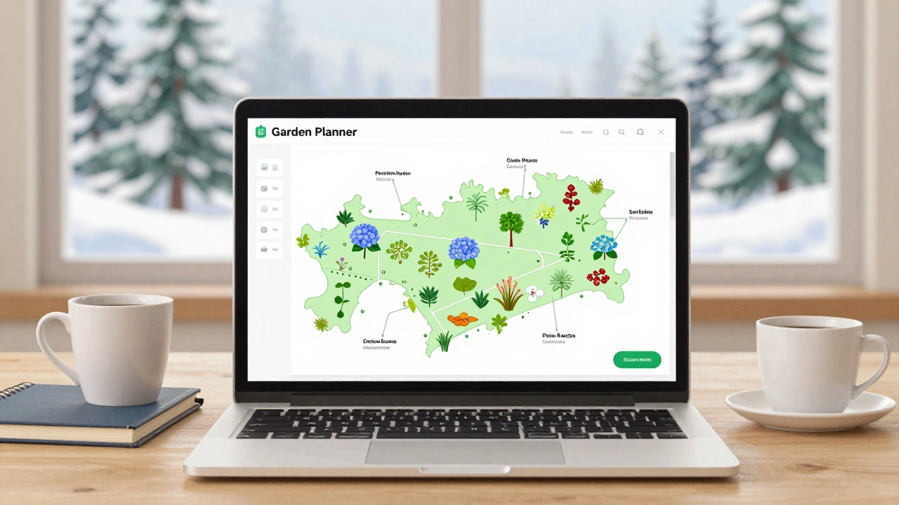Экран программы Garden Planner с точным планом растений, адаптированных для северо-запада России.