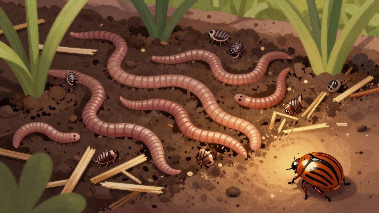 Под землёй в компосте живут полезные черви и клещи, а жук боится приблизиться.