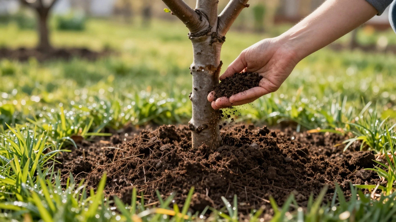 Чем засыпать приствольные круги деревьев весной: лучшие варианты мульчи и удобрений