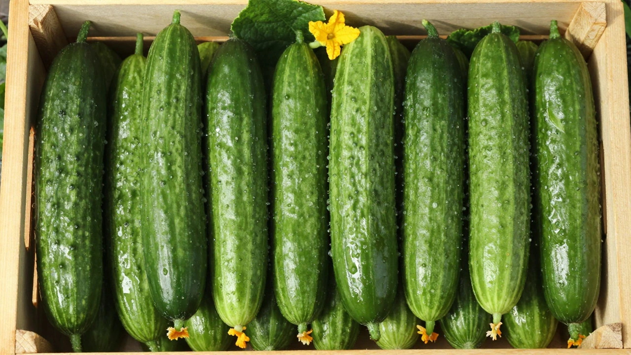 Корзина со свежими собранными огурцами